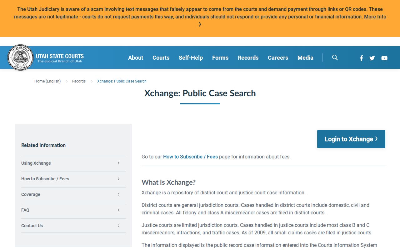 Utah Courts Xchange coverage and public access information