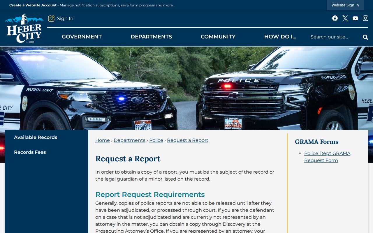 Heber Police report request channel for Wasatch County arrest records