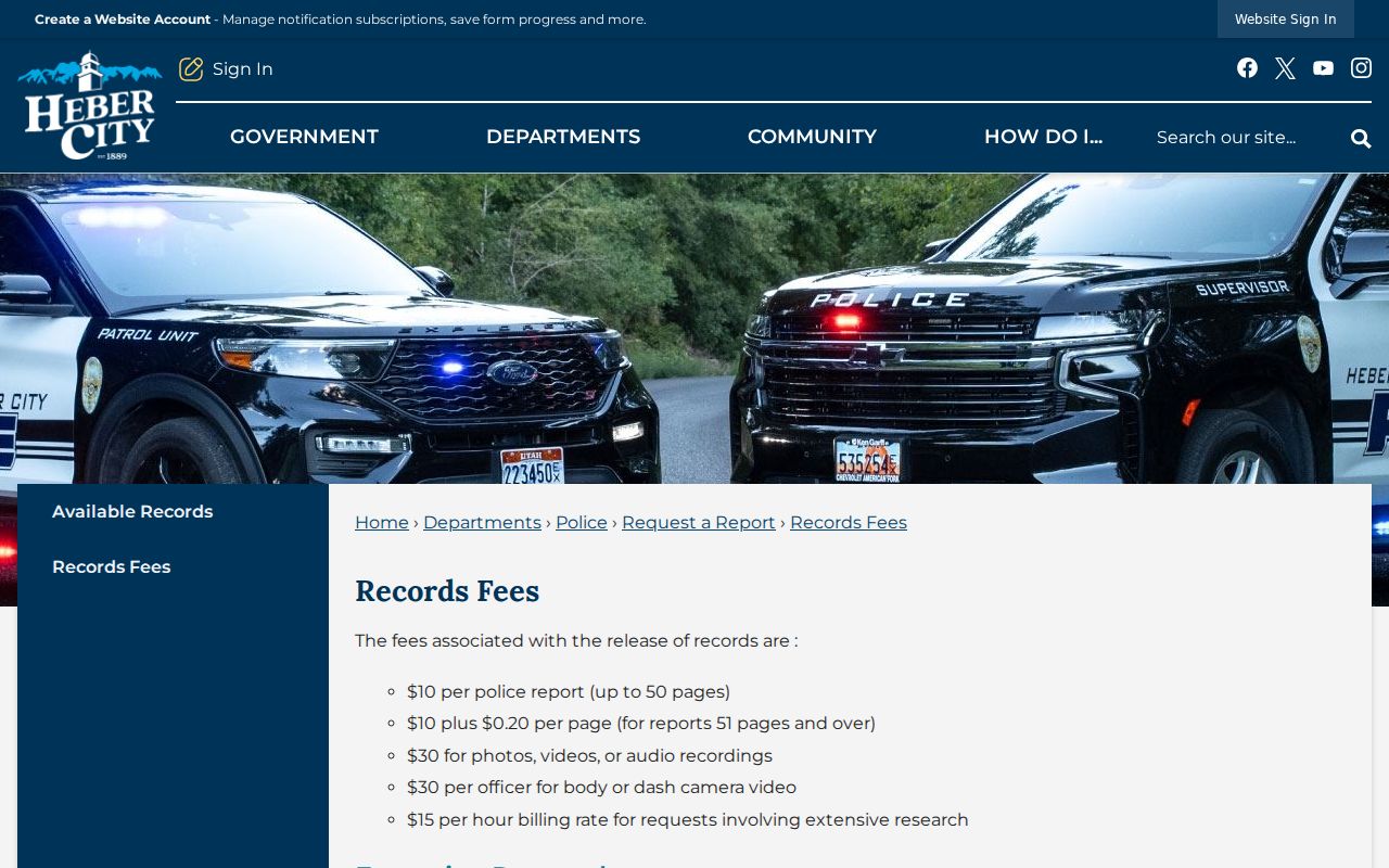 Heber Police report and media fee schedule